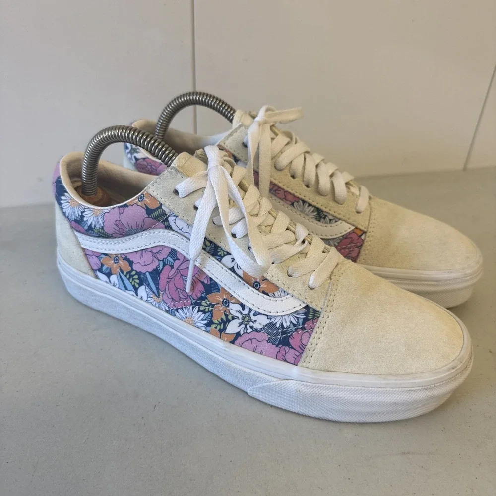 Vans Women's 9.5 Old Skool Floral Print Multi-Color Suede Upper Shoes